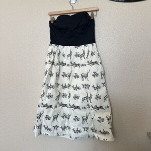 Postmark Conifer Herd Dress 4 Womens Strapless Black Deer Print Anthropologie